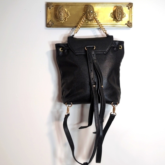 Packs Project Small Faux Black Pebbled Leather Backpack with Gold Accents. - Picture 6 of 16
